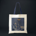 Bolsa Tote Vintage Science Ficet, Crescent Moon Snow Planet<br><div class="desc">Ilustração vintage: planetas futuristas de ficção científica e imagem espacial. Um 50 de quadrinhos retrô sci fi com um planeta estrangeiro coberto de gelo e neve à noite com uma lua crescente sobre as montanhas no inverno.</div>