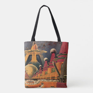 Bolsa Tote Vintage Science Ficting Carro Voador de Cidade Fut