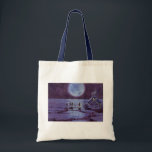Bolsa Tote Vintage Science Ficting Earth Rover Aliens na Lua<br><div class="desc">Ilustração vintage de aliens futuristas e robôs de ficção científica apresentando um clássico design de quadrinhos de 50. Design de ficção científica retrô com astronautas alienígenas em um planeta estrangeiro com veículo espacial, lunar ou lua e olhando para a Terra e o espaço exterior e acenando. Um céu escuro com...</div>
