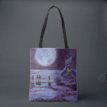 Bolsa Tote Vintage Science Ficting Earth Rover Aliens na Lua<br><div class="desc">Ilustração vintage de aliens futuristas e robôs de ficção científica apresentando um clássico design de quadrinhos de 50. Design de ficção científica retrô com astronautas alienígenas em um planeta estrangeiro com veículo espacial, lunar ou lua e olhando para a Terra e o espaço exterior e acenando. Um céu escuro com...</div>