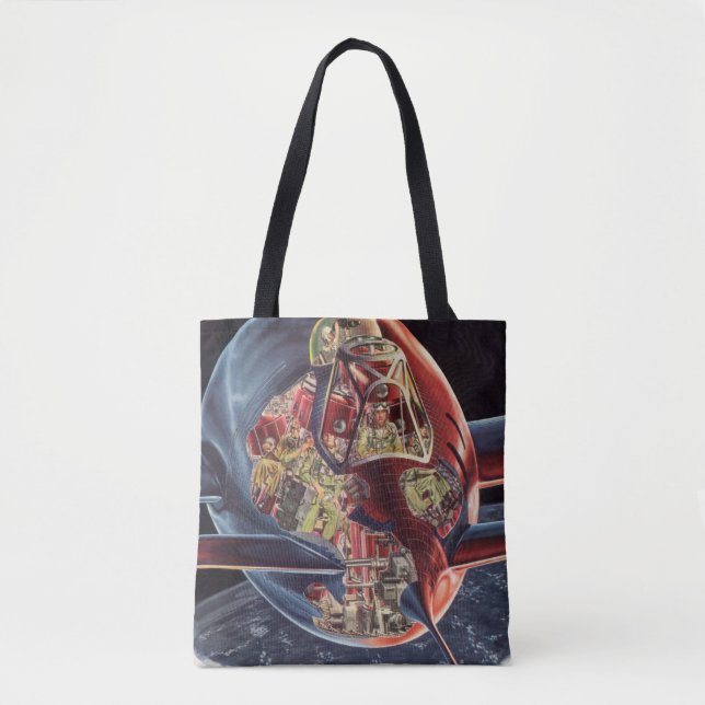 Bolsa Tote Vintage Science Fiction Astronaut Rocket Spaceship (Frente)