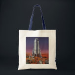 Bolsa Tote Vintage Science Fiction, Astronautas Beetle Aliens<br><div class="desc">Imagem de vintage: viagem de ficção científica futurista e imagem de foguete de transporte. Astronautas correndo até seu foguete escapando de aliens em forma de besouro em um planeta estrangeiro tentando voltar para a terra. Um clássico design de ficção científica de quadrinhos retrógrados do 50 do futuro.</div>