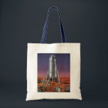 Bolsa Tote Vintage Science Fiction, Astronautas Beetle Aliens<br><div class="desc">Imagem de vintage: viagem de ficção científica futurista e imagem de foguete de transporte. Astronautas correndo até seu foguete escapando de aliens em forma de besouro em um planeta estrangeiro tentando voltar para a terra. Um clássico design de ficção científica de quadrinhos retrógrados do 50 do futuro.</div>