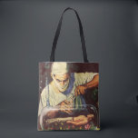Bolsa Tote Vintage Science Fiction, Laboratory Mad Scientist<br><div class="desc">Vintage ilustra imagem futurista do laboratório de Ficção Científica com um cientista louco experimentando um ser humano em miniatura. O cientista maluco está misturando uma poção de elixir para despertar o robô macho adormecido em seu laboratório. Um clássico design de quadrinhos retrô de ficção científica.</div>