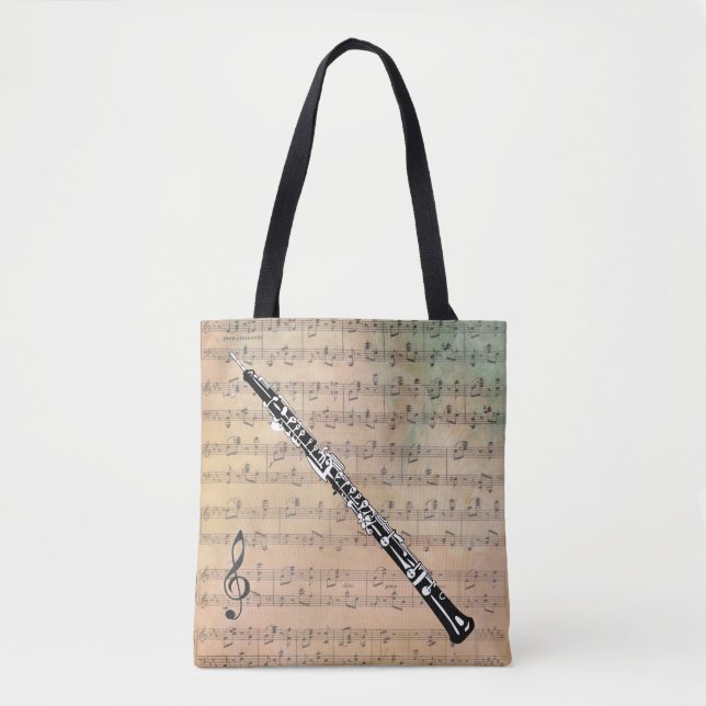 Bolsa Tote Vintage Sheet Music Com Oboe (Frente)