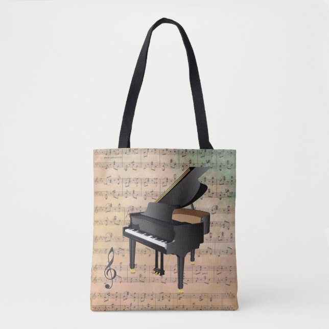 Bolsa Tote Vintage Sheet Music Com Piano (Frente)