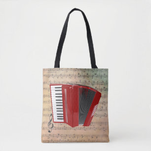 Bolsa Tote Vintage Sheet Music com Red Accordion