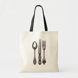 Bolsa Tote Vintage Silverware Foodie Knife Fork Spok Diversão