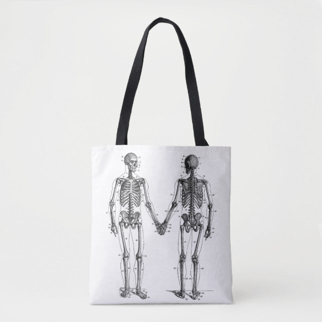 Bolsa Tote Vintage Skeletons Diagrama com Ossos Numerados (Frente)