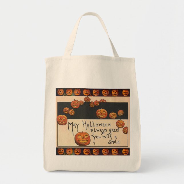 Bolsa Tote Vintage sorrindo Halloween Jack o'Lanterns (Frente)
