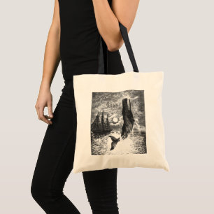 Bolsa Tote Vintage Sperm Whale Breaking, Animais Marinhos