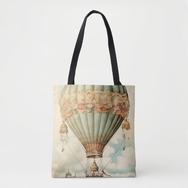 Bolsa Tote Vintage Steampunk Blue Hot Air Balloon (Frente)