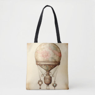 Bolsa Tote Vintage Steampunk Floral Hot Air Balloon