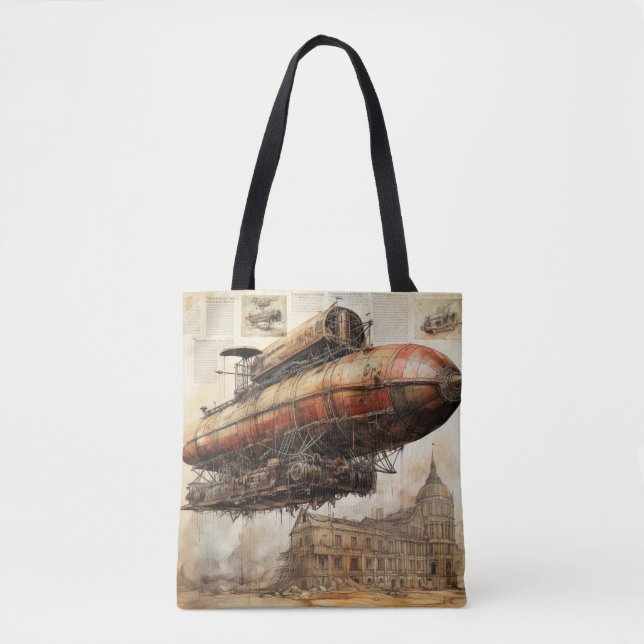 Bolsa Tote Vintage Steampunk Zeppelin (3) (Frente)