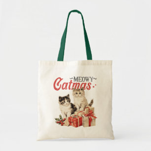 Bolsa Tote Vintage Style Meowy Catmas Natal