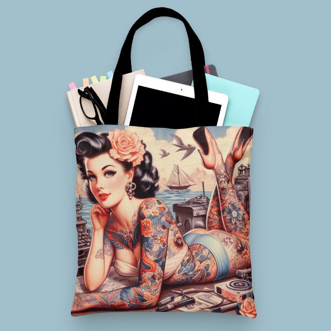 Bolsa Tote Vintage Tattoo Old School Girl (Criador carregado)