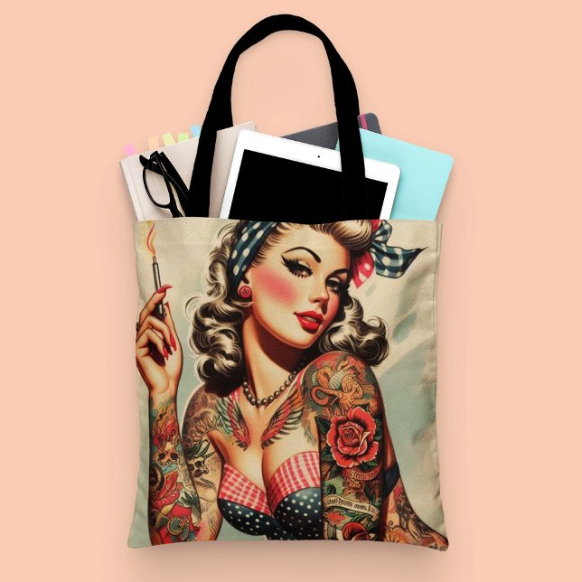 Bolsa Tote Vintage Tattoo Old School Pin-up (Criador carregado)