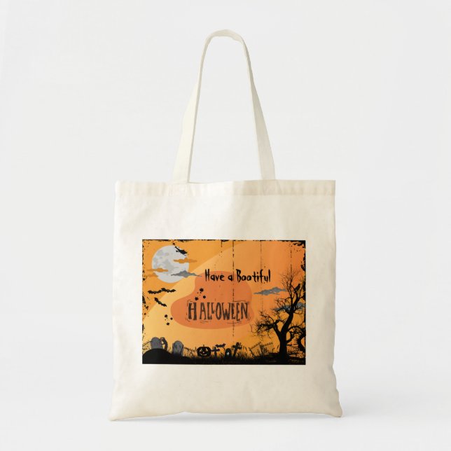 Bolsa Tote Vintage tem um Dia das Bruxas Bootizado (Frente)
