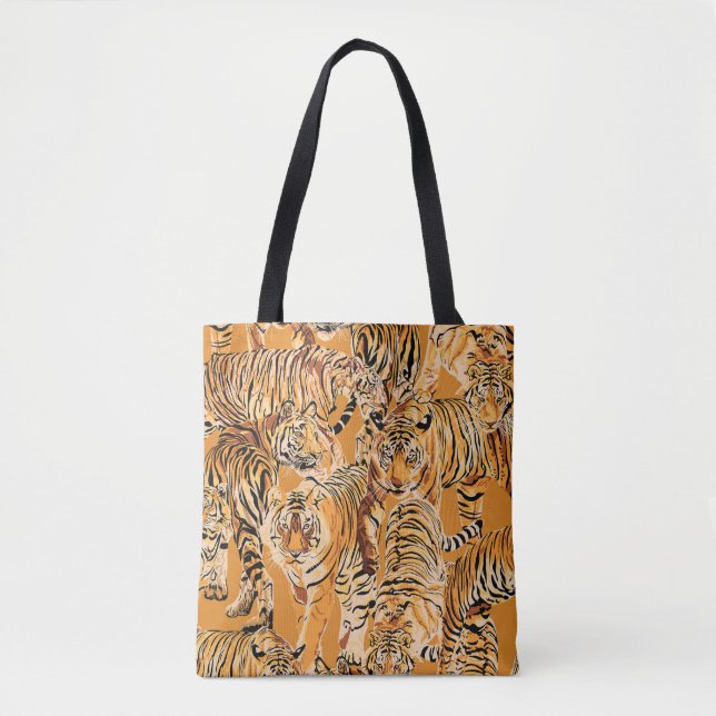Bolsa Tote Vintage Tiger Safari Wildlife Patterno (Frente)