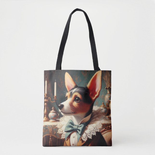 Bolsa Tote Vintage Toy Fox Terrier Painting (Frente)