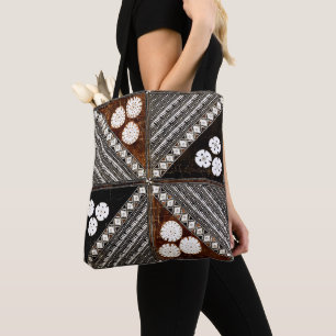 Bolsa Tote Vintage Tribal Tapa Patterno de Fiji