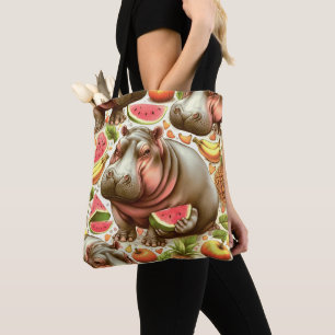 Bolsa Tote Vintage Tropical Hippopotamus Pattern