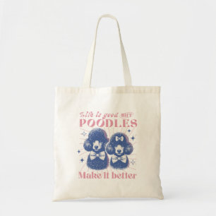 Bolsa Tote Vintage Typografia Life é Melhor com Poodles