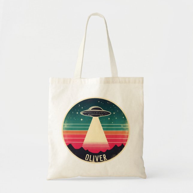 Bolsa Tote Vintage UFO em Sunset Personalizado (Frente)