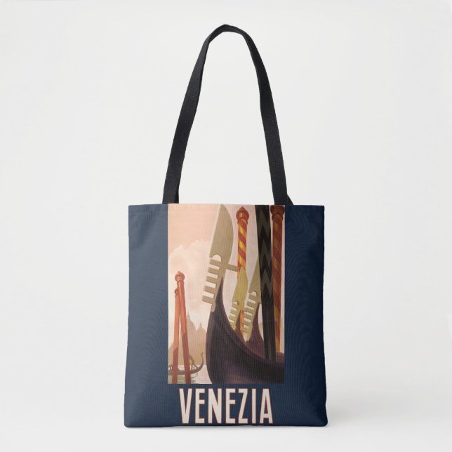Bolsa Tote Vintage Veneice Itália Gondola Viagem (Frente)