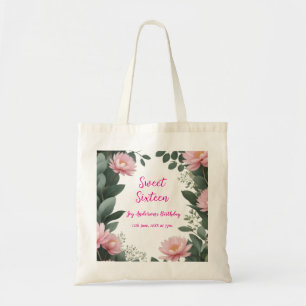 Bolsa Tote vintage, verde-flor-rosa, eucalipto, 16.o aniversá