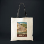 Bolsa Tote Vintage Viagem de arte na Albânia Berat<br><div class="desc">Design de viagem de vetor retrô de berat. Berat é uma cidade no rio Osum,  no centro da Albânia. É conhecida pelas suas casas brancas otomanas.</div>