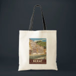 Bolsa Tote Vintage Viagem de arte na Albânia Berat<br><div class="desc">Design de viagem de vetor retrô de berat. Berat é uma cidade no rio Osum,  no centro da Albânia. É conhecida pelas suas casas brancas otomanas.</div>