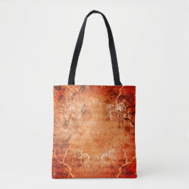 Bolsa Tote Vintage Vibrant Orange Cream Floral Script
