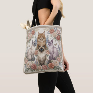 Bolsa Tote Vintage Victorian Ornamental Floral Feline Art