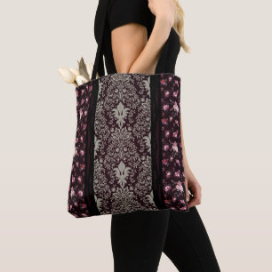 Bolsa Tote Vintage Victoriana Inspirou Floral Negra