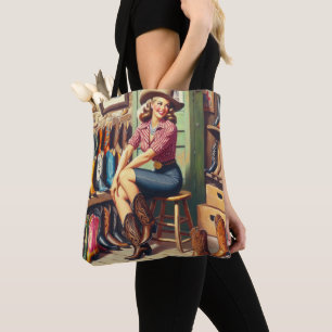 Bolsa Tote Vintage Western Retro Cowgirl Boot Comprando 3