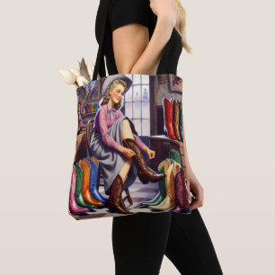 Bolsa Tote Vintage Western Retro Cowgirl Boot Comprando 6