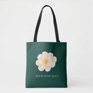 Bolsa Tote Vintage White Camellia Forest Green Elegant