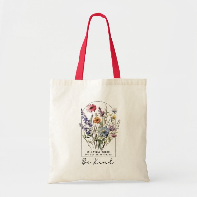 Bolsa Tote Vintage Wildflowers with Quote - Be Kind (Frente)