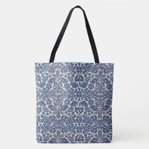 Bolsa Tote Vintage William Morris Floral Padrão Azul Branco