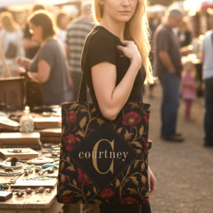 Bolsa Tote Vintage William Morris Floral Vermelho Dourado Pap
