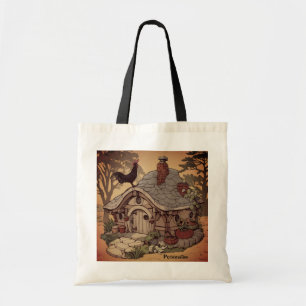 Bolsa Tote Vintage Woodland Cotage House Sunrise Rooster