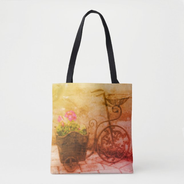 Bolsa Tote Vintagem da Bicicleta Flor Distante (Frente)