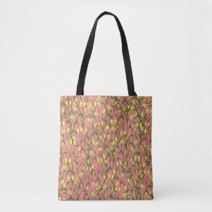 Bolsa Tote Vintagem de Fundo Cor-de-Rosa das Flores Amarelas