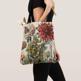 BOLSA TOTE VINTAGEM PERSONALIZADA POR TODO O IMPRESSÃO FLORAL