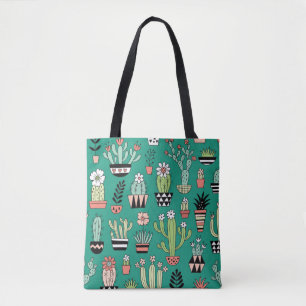Bolsa Tote Vintagem Verde de Fundo Cactusa Bloqueante