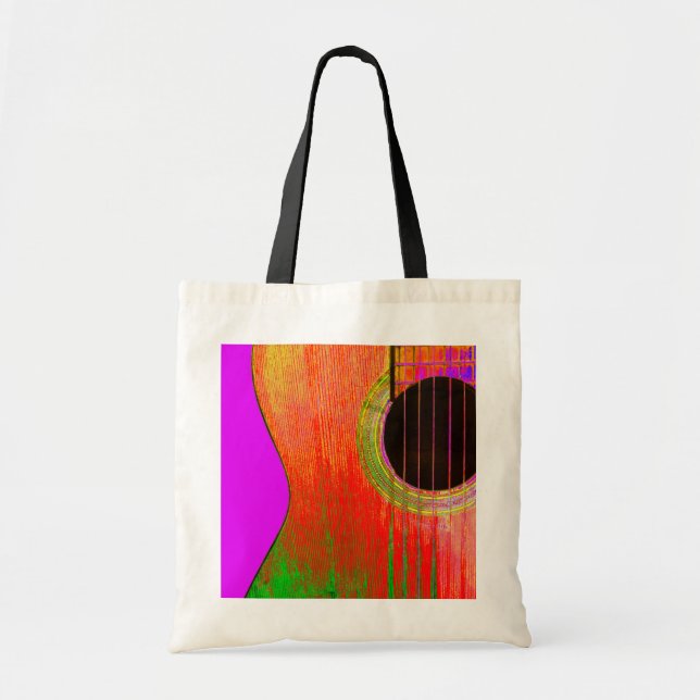 Bolsa Tote Violão Abstrato Vermelho e Roxo Musical (Frente)