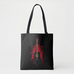 Bolsa Tote Violão Acústico Preto Arte Negrito Vermelho Amante