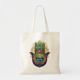Bolsa Tote Violet Green Gold Petals Hamsa Turquoise Third Eye