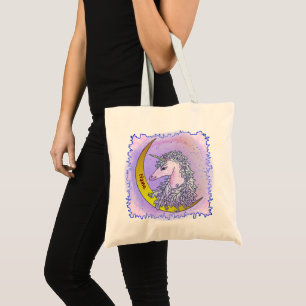 Bolsa Tote Violet Night Moon Unicórnio